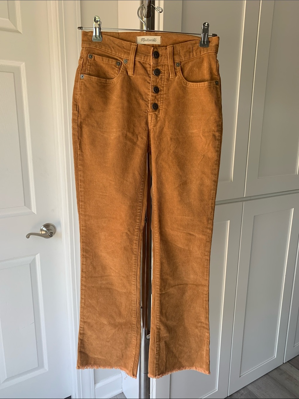 Madewell Button-Fly Cali Demi Boot Corduroy Pants in Burnt Orange, Size 24.